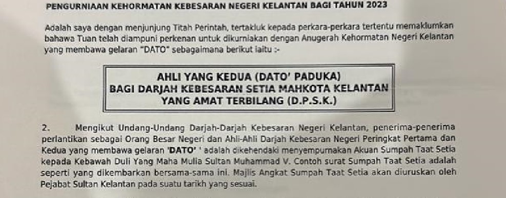 DARJAH KEBESARAN SETIA MAHKOTA KELANTAN YANG AMAT TERBILANG (D.P.S.K)